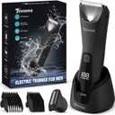 Pubic & Body Hair Trimmer for Men, 2 In 1 Electric Ball Groin Razor Shaver with Ceramic Blade, No Nick Mens Grooming Kit for Wet/Dry Use, Cordless Charging Body Groomer with Led Display, Black