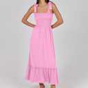 ANRABESS Women Summer Casual Strap Smocked Maxi Flowy Tiered A Line Beach Travel Sundress Wedding Guest Outfits Pink X-Large (Pink, Small)