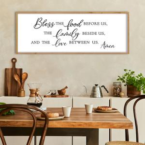 LuZhiQiang Dining Room Wall Decor 32"12" Bless The Food Before Us Christian Kitchen Sign Grateful Family Quote Farmhouse Large Catholic Wooden Frame Wall Hanging Art (Wood)
