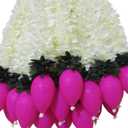 Set of 5 Artificial Jasmine Garland Toran with Lotus Buds, 13 Inch Strings Jasmine Garland Toran with Lotus Buds for Pooja Decoration Wall Hanging for Ganesh Chaturthi, Diwali & Festive Decor