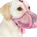 Mayerzon Dog Muzzle to Prevent Biting Scavenging Chewing, Soft Mesh Puppy Muzzles for Medium Large Sized Dogs, Breathable, Reflective, Adjustable Mouth Guard for Grooming Walking Training (M, Pink)