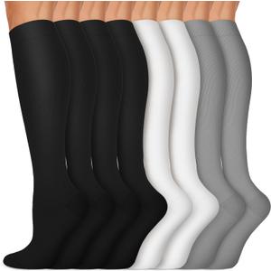 Copper Compression Socks 15-20 mmHg for Men & Women 8 Pairs Circulation Support for Nurses, Travel, Running, Hiking, Soccer, (L/XL)