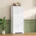 ChooChoo 51" H Tall Bathroom Floor Cabinet, Modern Bathroom Storage Cabinet with Drawer and Adjustable Shelves, Freestanding Kitchen Pantry Cupboard with 4 Doors for Living Room, White, 11.81"D x 23.62"W x 51.18"H