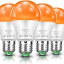 REYLAX Dimmable Amber Light Bulbs, Only 0.04% Blue Light, A19 E26 8W(60 Watt Equivalent) 1600K Sleep Light Bulb for Bedroom, Bathroom, Living Room and Baby Nursery Lighting, 4 Pack
