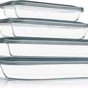 KOMUEE 8 Pieces Glass Baking Dish with Lids Rectangular Glass Baking Pan Bakeware Set with Lids, Baking Pans for Lasagna, Leftovers, Cooking, Kitchen, FridgetoOven, Gray