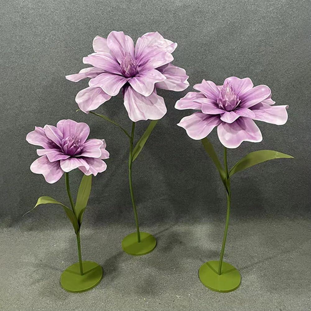 Set of 3 Giant Artificial Dahlia Flowers Wedding Decorations for Reception Huge Artificial EVA Flower for Birthday Party Wedding Arrangements Banquet Background Decor Shop Window Display (Purple)