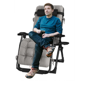 Premium Zero Gravity Chair Oversized, Support 440 lbs Patio Beach Lounge Chair, Camping Lawn Outdoor Recliner with Cup Holder, Grey Pads