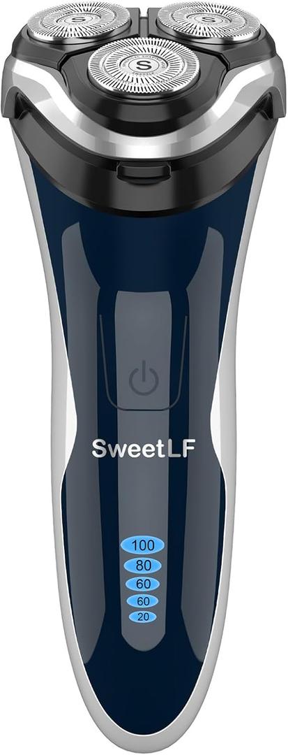 Electric Razor for Men, SweetLF 100% Waterproof Electric Shaver, Type C Rechargeable, Wet & Dry Rotary Shavers for Men with Pop up Trimmer, Corded and Cordless, Navy Blue