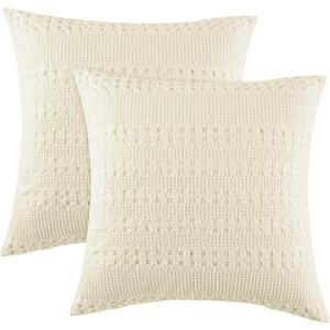 PHF 100% Cotton Waffle Weave Pillow Covers 24" x 24", 2 Pack Luxury Square Shell for Elegant Home Decor, No Filling, Luxury Aesthetic Soft Pillow Covers for Bed, Cannoli Cream