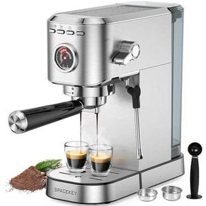 Spacekey Espresso Machine 20 Bar, Professional 1350W Espresso Maker with Milk Frother, Compact Stainless Steel Cappuccino & Latte & Americano Maker with 39oz Removable Water Tank, Silver