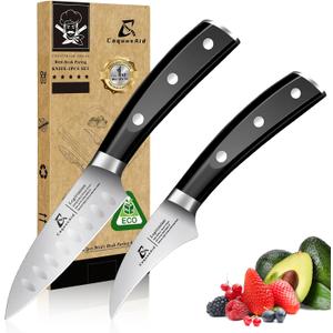 Paring Knife Set, 2PCS Small Kitchen Knives for Fruit, 3.8 Inch Fruit Knives and 2.75 Inch Bird Beak Peeling Knife, Premium Germany Stainless Steel Ergonomic Handle, Elegant Black Ideal for Gift