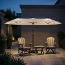 15FT Patio Umbrella with Solar Lights, Double-Sided Extra Large Outdoor Table Umbrella with Base Included, Heavy-Duty 12 Iron Ribs Market Umbrella for Garden, Pool, Backyard, Creamy White