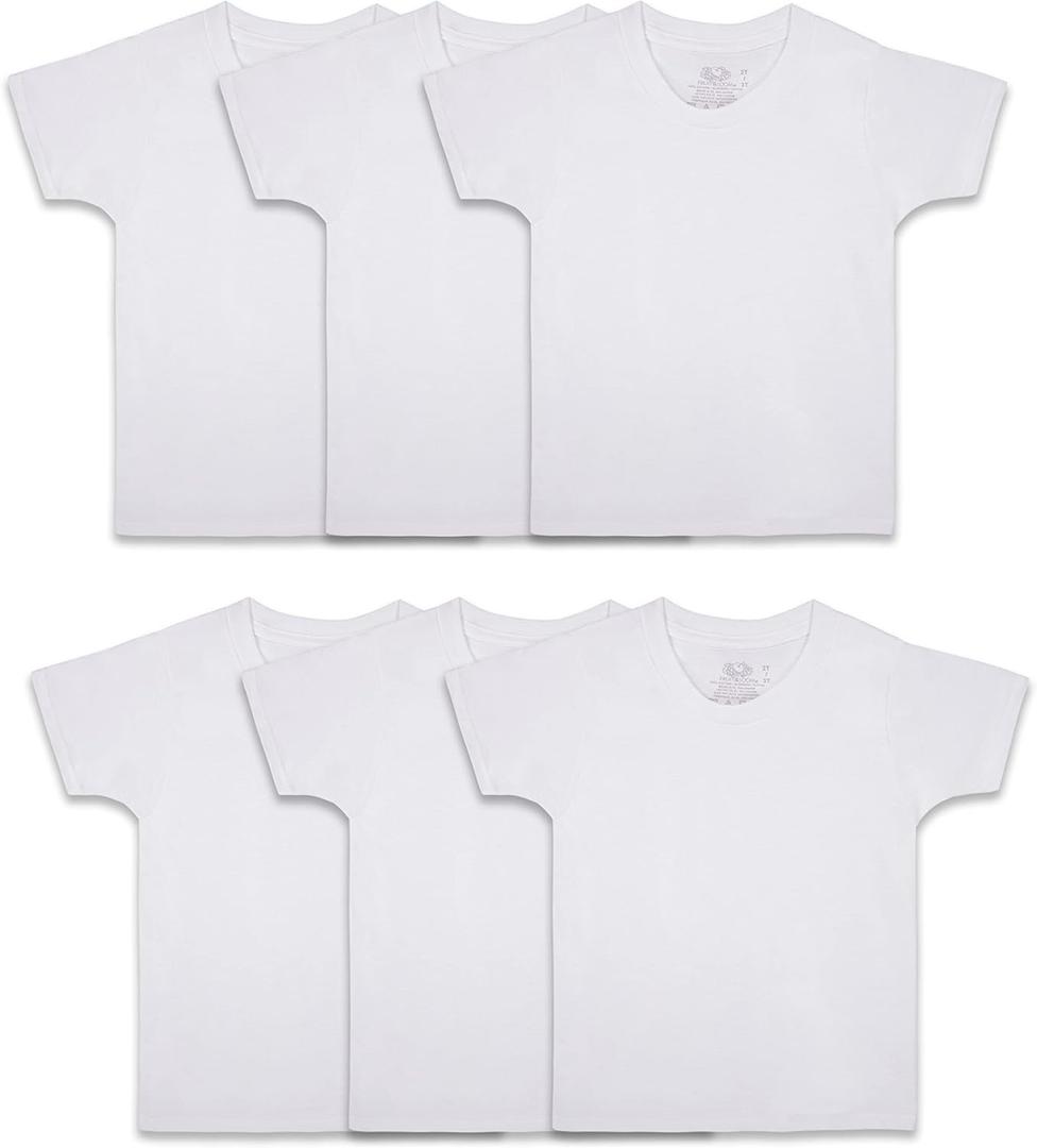 Fruit of the Loom Boys' Cotton T Shirt, Toddler-6 Pack-White, 2-3T