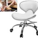 Minewill Pedicure Stools for Nail Tech,Short Height Adjustable Stool Swivel Chair for Salon,Spa,Massage,Tattoo,Esthetician,Shop,Kitchen(White)