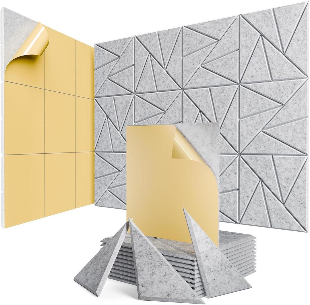 12 Pack Acoustic Panels with Self-Adhesive, 12"X 12"X 0.4"Sound Proof Foam Panels, Sound Panels High Density, Soundproof Wall Panels for Home Studio Office Sliver Gray