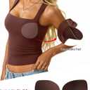 EasyGala Womens Padded Tank Tops Double Lined Built in Bra Sleeveless Top Square Neck Slim Fitted Summer T Shirts 2026 (Brown, XL)