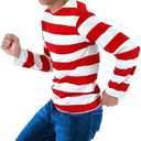 YOKIKIYO Red and White Striped Shirt Costume Women, Funny Sweatshirt Men, Wizard Glasses Hat Suits, Halloween Cosplay Shirts (Men, XL)