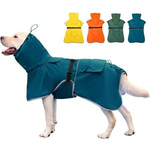 KOOGAL Reflective Dog Raincoat Waterproof Adjustable Dog Hooded Poncho Raincoat for Medium Large Dogs, Lightweight Pet Rain Jacket(Blue, 4XL) (4XL-Fit for 50-70 pounds)
