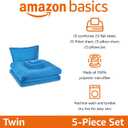 Amazon Basics 5-Piece Microfiber Kid's Bed-in-a-Bag Bedding Set, Twin, Blue, Solid