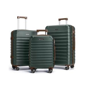 LIGHT FLIGHT Luggage Sets, 3 Piece Durable Suitcase Set with Spinner Wheels, 3 Pcs Hard Shell Lightweight Luggage with TSA Lock, Large Checked Travel Suitcases, 20/24/28 Inch,Green/Brown