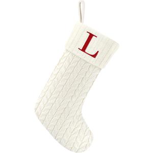 Paulmele 20 Inches Christmas Stockings with Initials,Knit Embroidered Letter White Christmas Stocking,Monogram Christmas Stocking for Famliy Holiday and Xmas Tree Fireplace (LetterL)