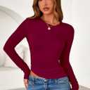 2 x PRETTYGARDEN Womens Long Sleeve Shirts 2026 Fall Trendy Crewneck Slim Fit Asymmetrical Going Out Tops Ruched Tee Y2k Clothes (Red, XL)