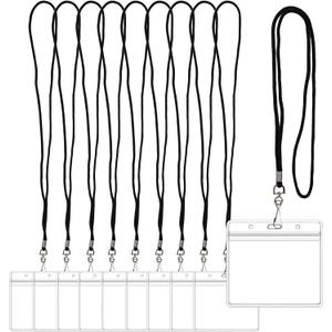 10 Pack Vertical Id Card Holder with Black Lanyard - Waterproof Resealable Zip Name Tag Badge Holders for Id Cards and Tags