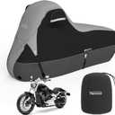 YSPACE 600D Heavy Duty Motorcycle Cover, All Season Waterproof, Sun Windproof Protection, Universal Fit for 108" 3XL Vehicle Cover, Night Reflective Strips, Black/Gray
