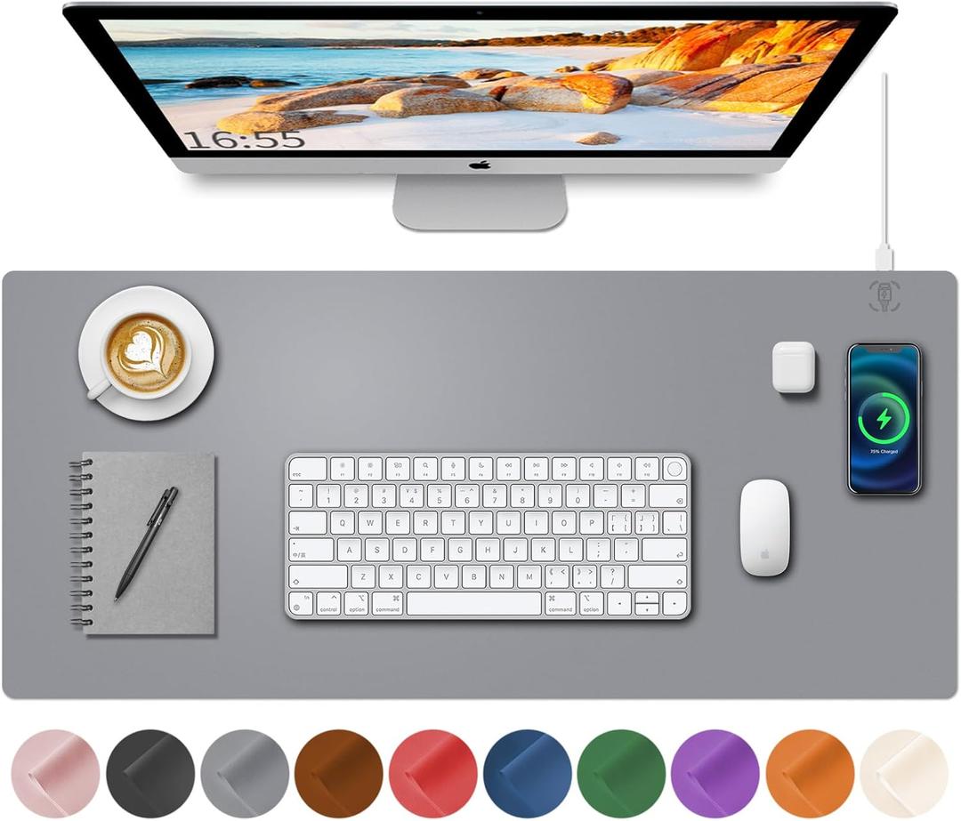 Desk Mat with Wireless Charging, Grey Mouse Pad with Wireless Charger, Desk Pad Matt for Desktop, Mousepad Gaming Large Mouse Pad, Leather Compute for Keyboard and Mouse, 32" x 16" (Grey-rightBack to Regular Price $42.99 Soon) Desk Mat with Wireless Charging, Grey Mouse Pad with Wireless Charger, Desk Pad Matt for Desktop, Mousepad Gaming Large Mouse Pad, Leather Compute for Keyboard and Mouse, 32" x 16" (Grey-rightBack to Regular Price $42.99 Soon)