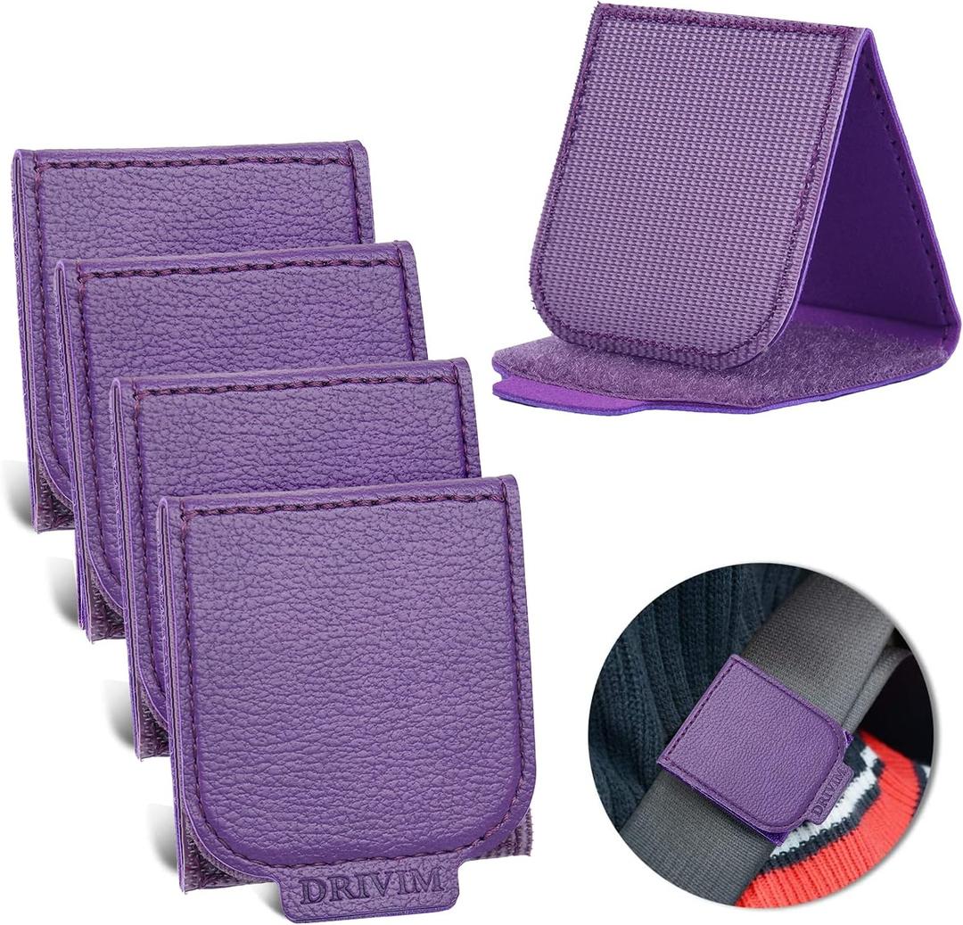 4 Pack PU Leather Strap Clip Pads for Car  Adjust the Distance and Relieve Pressure Between Neck and Shoulder Straps, Universal Comfort for Adults & Short People (Purple)