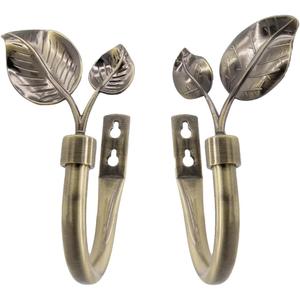 Premium Metal Leaf Curtain Holdbacks (2 Pack), Antique Brass Finish, Heavy Duty Hooks for Drapes, Sheers, Swags