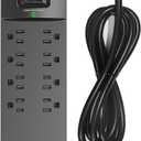 Addtam Power Strips with Surge Protection, 6FT Extension Cord with Multiple Outlets, Surge Protector Power Strip with 10 Outlets and 4 USB Ports(2 USB C), Flat Plug, 2700J, Black