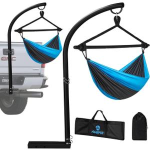 Trailer Hammock Hitch Stand for 2" Vehicle Receiver, Heavy-Duty Hammock Mount for Outside, Includes Nylon Hanging Chair & Storage Bag - for Camping, Outdoor, Travel (350lbs Capacity)