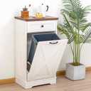 13 Gallons Tilt Out Trash Cabinet with Drawer, Vintage White