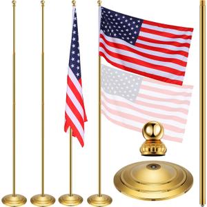 Threan 2 Sets Indoor Telescoping Flag Pole with Base Gold Ball Top Stainless Steel Telescoping Flagpole for Independence Day, 250th Anniversary, Office(Flag Not Included)(9.84 Ft)