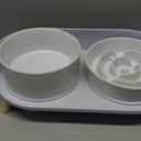 Elevated Slow Feeder Dog Bowls - Ceramic Food and Water Bowl Set with Stand - Raised Pet Dishes for Small and Medium Sized Dogs, Grey