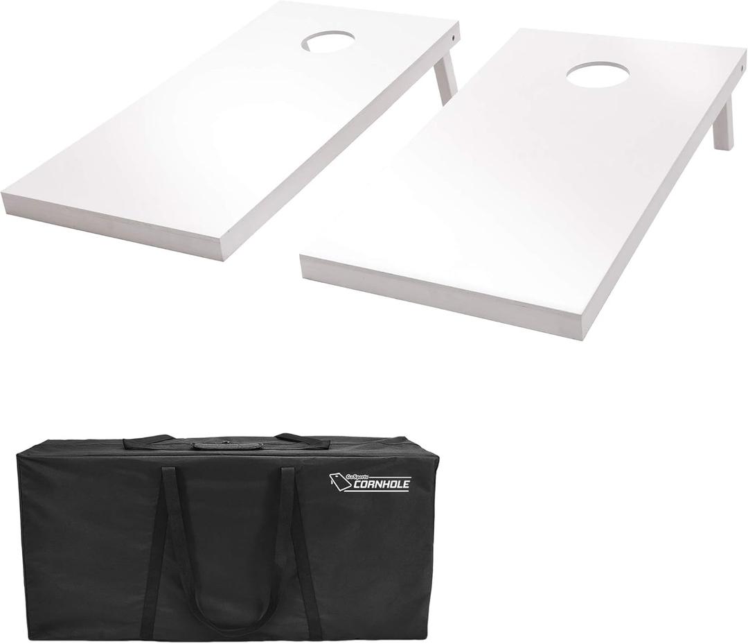 GoSports 4 ft x 2 ft Regulation Size Wooden Cornhole Boards Set with White Finish - Includes Carrying Case (No Bean Bags)