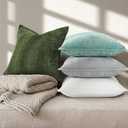 DecorUhome Summer Couch Throw Pillow Covers 12x20 Set of 2, Decorative Soft Velvet Modern Cozy Chenille Lumbar Pillow Cases with Elegant Design for Sofa Bed Living Room Home Decor, Moss Green