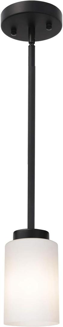 TODOLUZ Black Pendant Light Fixture with Opal White Glass, Farmhouse Mini Chandelier for Kitchen Island Hallway