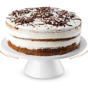 Nucookery 10 Inches Rotating Cake Stand for Party, Ceramic Dessert Stand Turntable for Cake Decorating, Spinner Decorative Cupcake Stand, Round Cake Plate, White