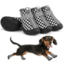 2 Pack Small Dog Shoes, Waterproof Puppy Boots & Paw Protectors for Winter Snow, Summer Hot Pavement, Dog Booties with Anti-Slip Rubber Soles for Hardwood Floors Black & White Size 2