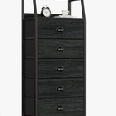 Furnulem Black Dresser with 5 Drawers, Vertical Storage Tower Fabric Dresser for Bedroom, Hallway, Entryway, Nursery, Closet Organizer, Nightstand Bedside Table Furniture, Sturdy Steel Frame, Wood Top, 11.5"D x 16.1"W x 43.3"H