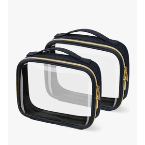 TSA Approved Travel Toiletry Bag,2 Pack Clear Makeup Bags with Handles,Quart Size Clear Cosmetic Bags for Traveling Women,Men,Carry on Airport Airline Compliant Bag,Bla