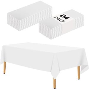 White 24 Pack Plastic Tablecloth 54 x 108 Inch Rectangle Disposable Table Cloth for Parties Plastic Table Cover Disposable Tablecloths