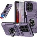 Phone Case for Motorola Moto G Power 5G 2025 with Tempered Glass Screen Protector Card Slots Magnetic Ring Stand Shockproof Soft Silicone Bumper Hybrid Two Layer Defender for G5 Women Purple