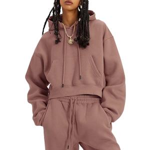 Kissonic Women's Fleece Jogger Sets 2 Pieces Sweatsuits Outfits Crop Top Hoodies Jogger Pants, S