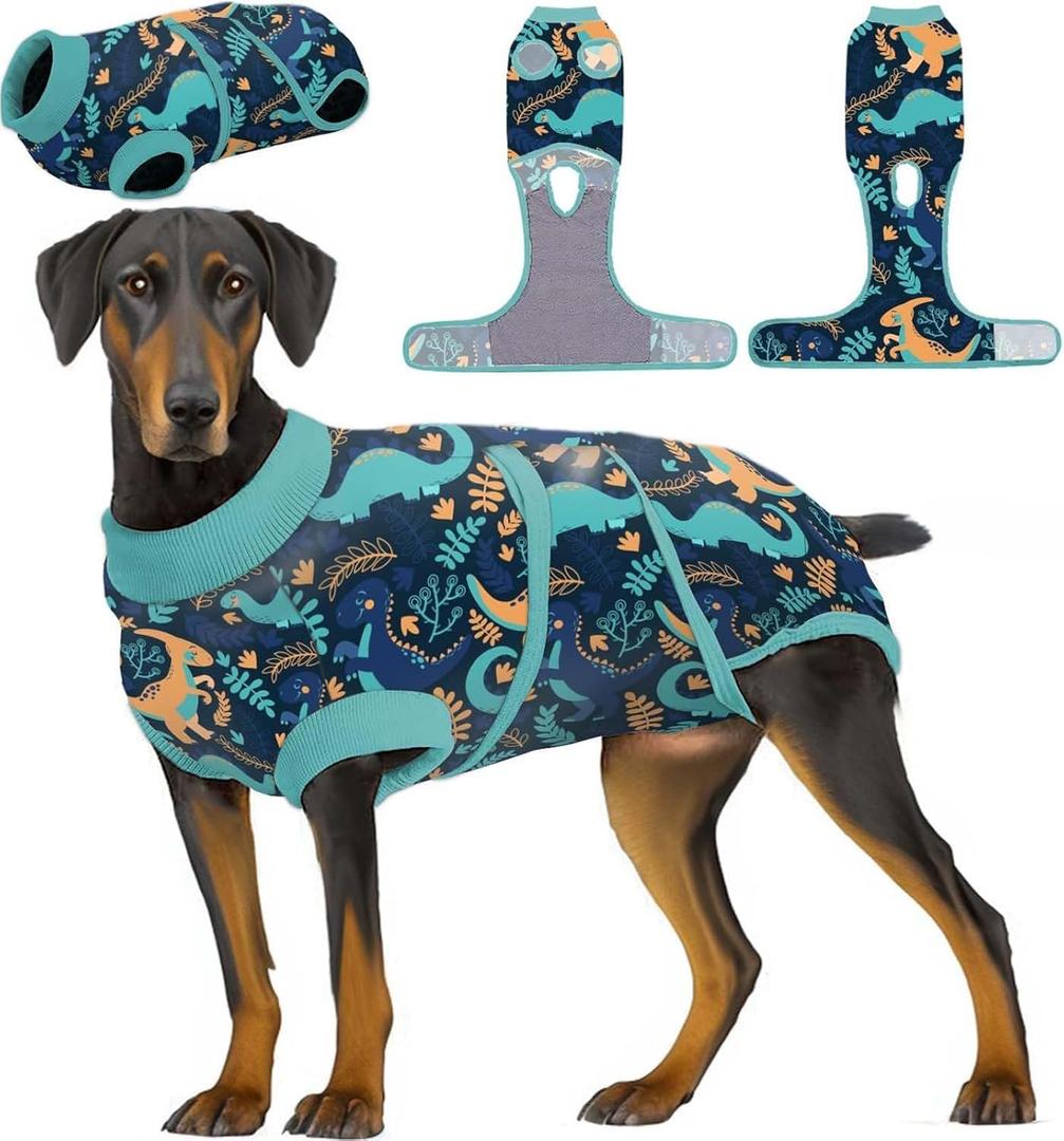 PetWarm Surgery Suit for Dogs Male, Dog Bodysuit, Cone Alternative After Surgery Suit for Dogs, Dog Onesie for Spay Neuter, Pet Recovery Shirt, Dinosaur Pattern, Green, 2XL (XX-Large (Back:24.8-29.5'', Weight:70+ LB))