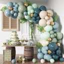 Dusty Blue Sage Green Balloon Arch Kit Slate Fog Blue Pastel Green White Sand Beige Gold Balloons Garland for Jungle Safari Birthday Baby Shower Wedding Party Decorations, Blue White Green