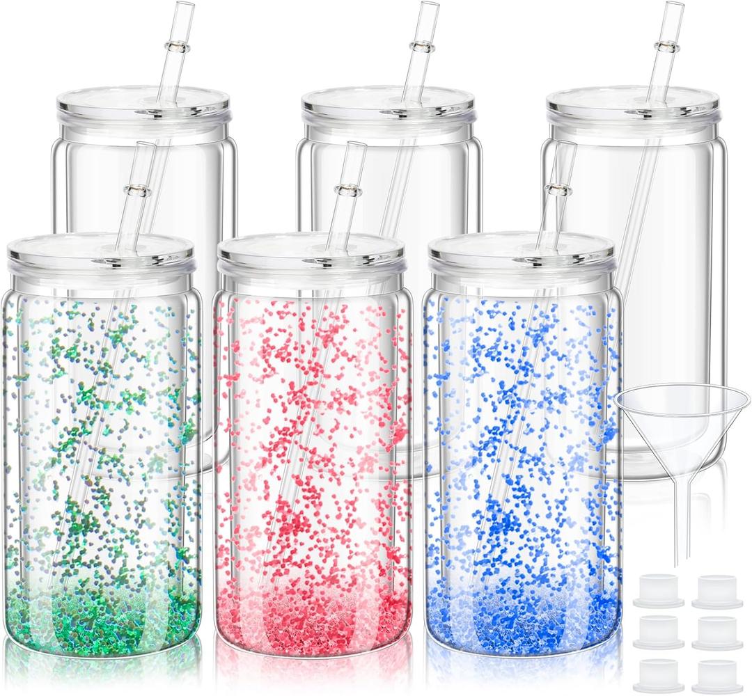 6 Pcs Plastic Globe Tumbler,16 oz Double Wall Tumbler with Lid