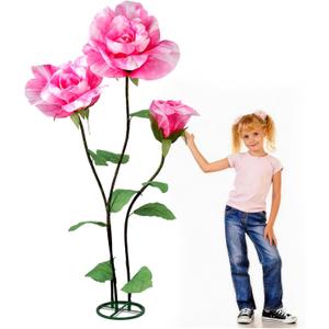 3Pcs Large Flowers Artificial Flower Decoration, Giant Artificial Flower Art Decor for Garden, Hote, Office, Home Farmhouse Decor, Wedding, Art Gallery, Store (Dark Pink)